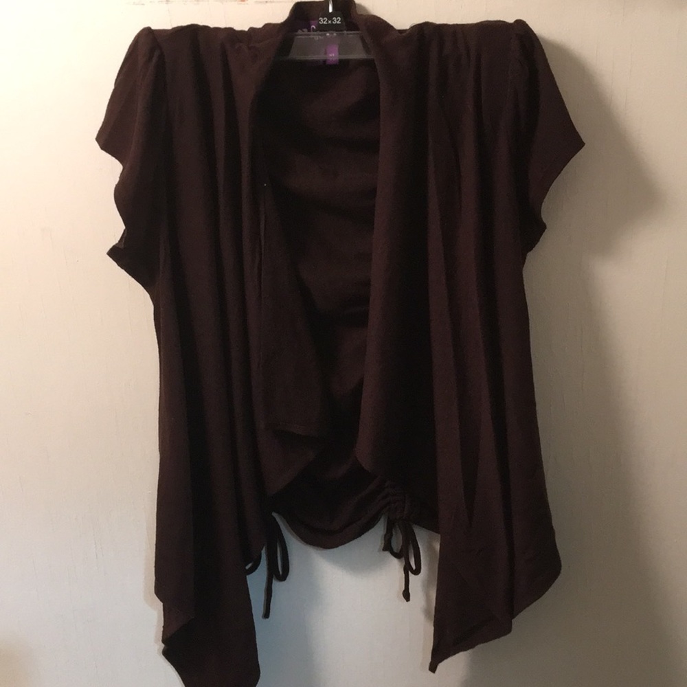 Brown Cardigan Shrug Short Sleeve Ruched Bow